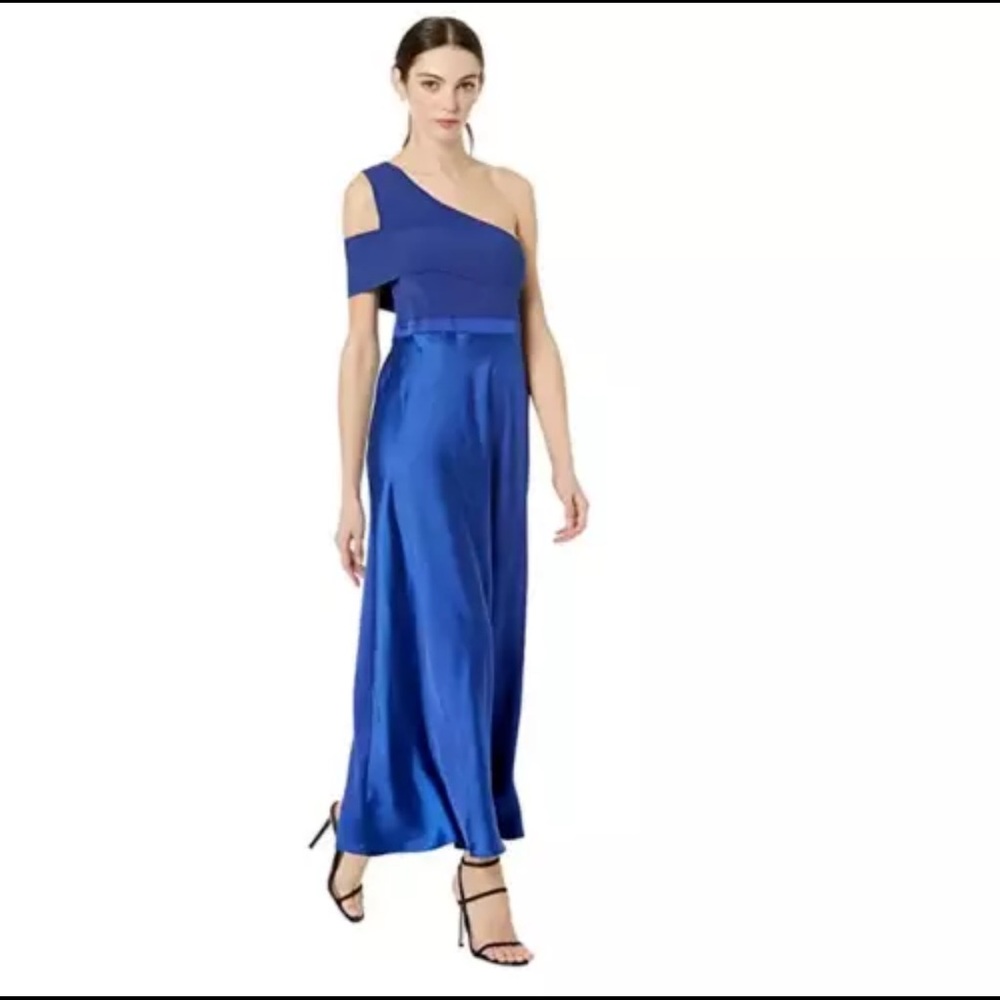Ted Baker Women Ivena Asymmetric Knit Bodice with Satin Skirt Blue Dress